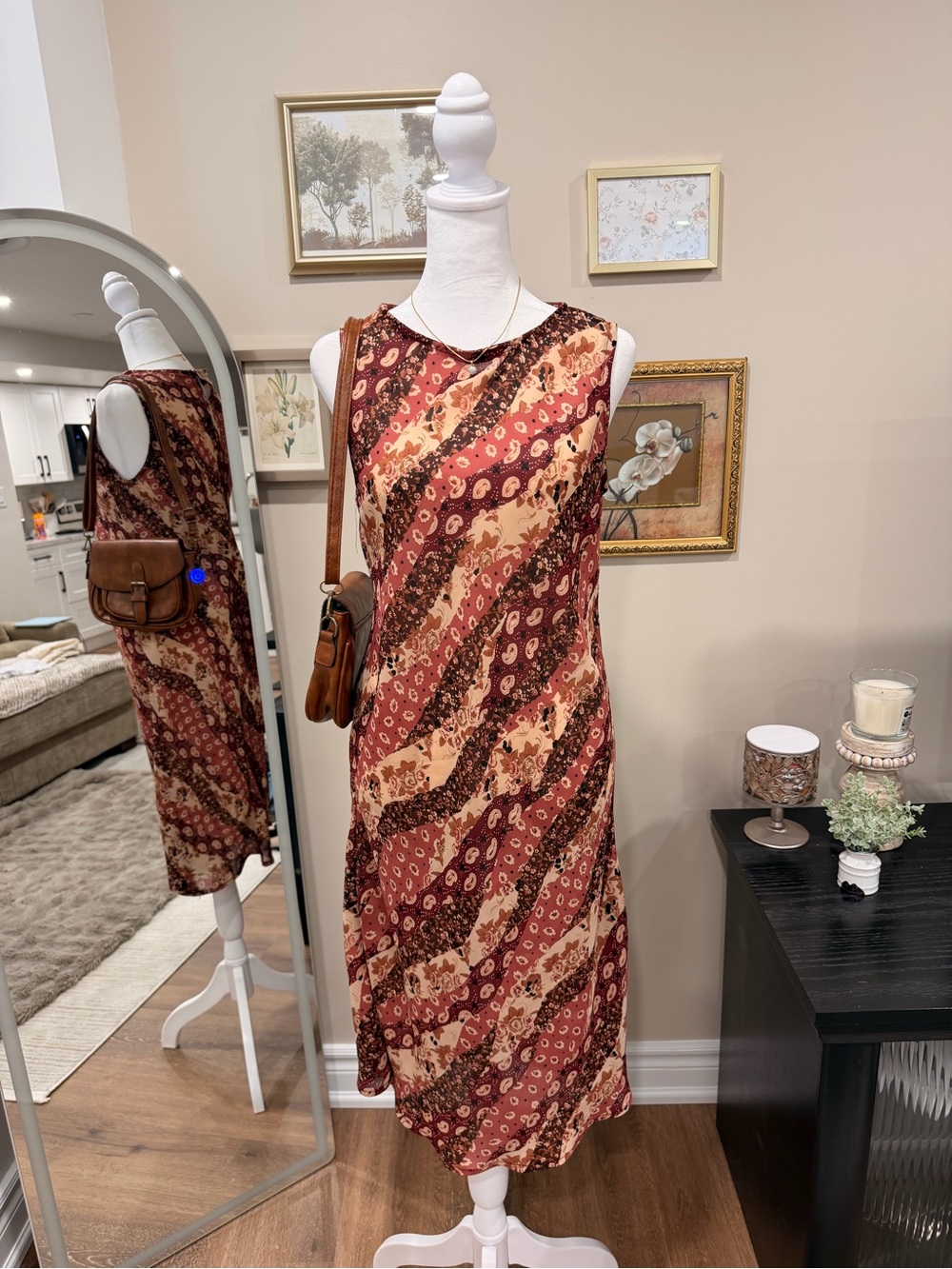Sleeveless Rust Floral Midi Dress